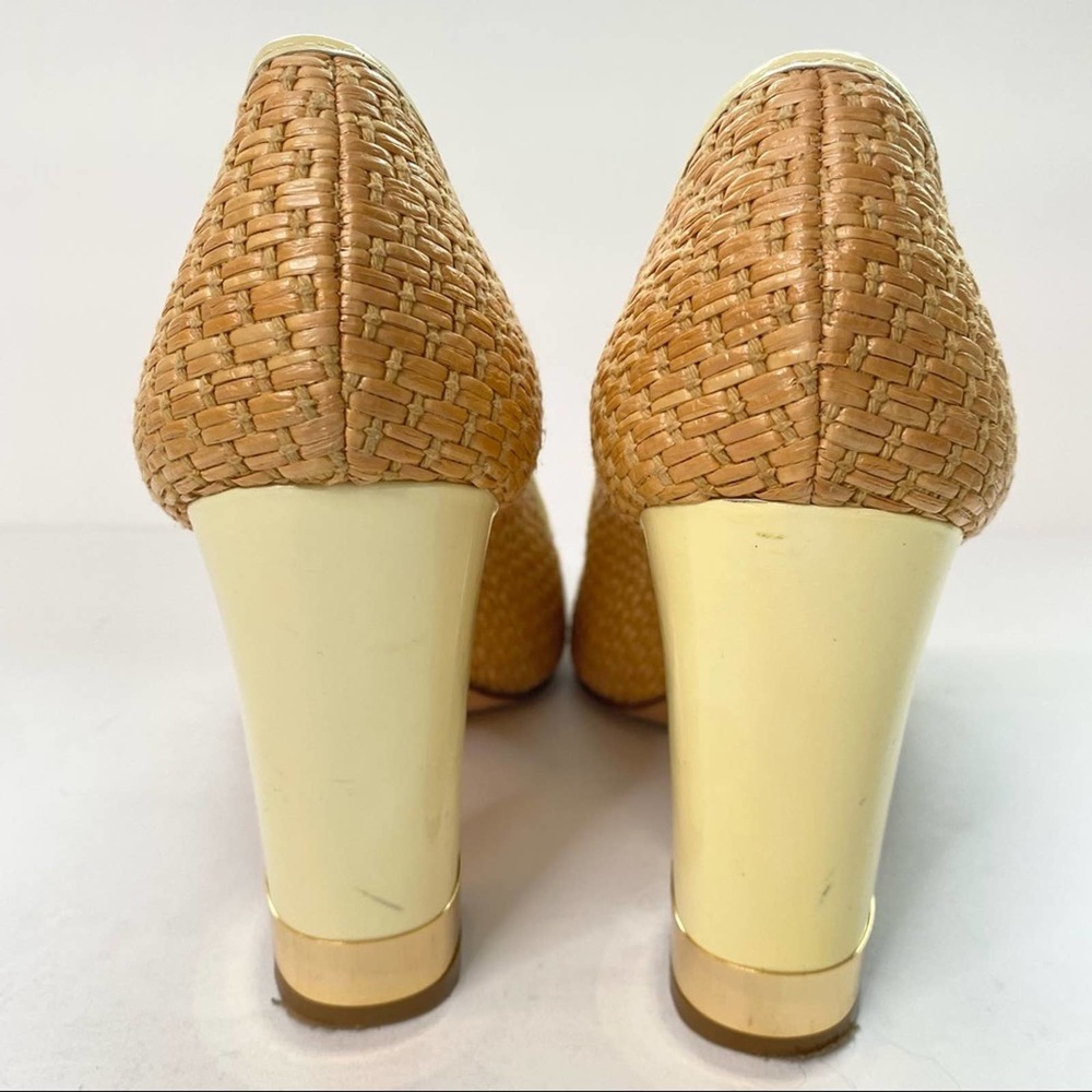 Tory Burch Anna Raffia Logo Woven Patent Leather Pumps Size 8.5 - Picture 6 of 9